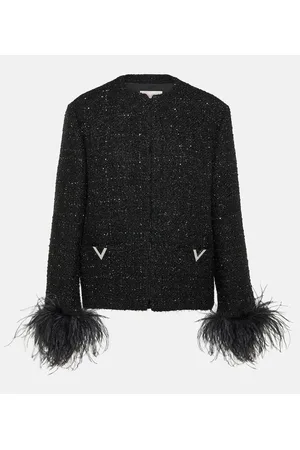 VALENTINO Chaqueta de tweed con plumas