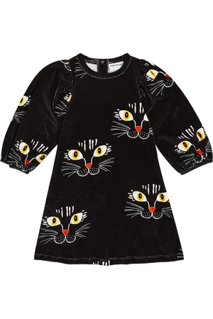 Mini Rodini Vestido Cat Face de terciopelo de algodón