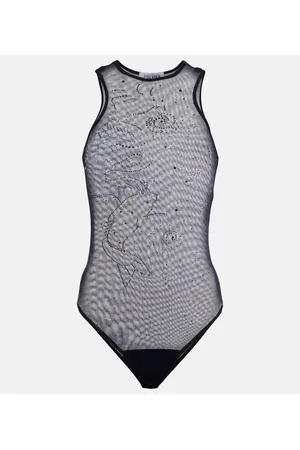 Jean Paul Gaultier Body de malla estampado con cristales