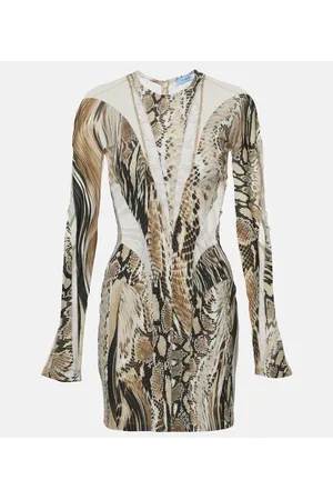 MUGLER Vestido corto de jersey y tul con paneles