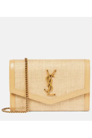 Saint Laurent Cartera con cadena Uptown de rafia