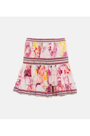 Camilla Minifalda de seda floral fruncida