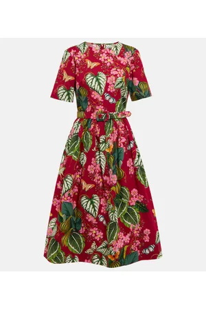 Oscar de la Renta Vestido midi de popelín estampado