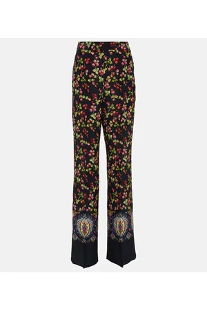 Etro Pantalones de seda de tiro alto