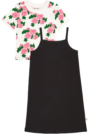 Mini Rodini Set de camiseta y vestido Roses de mezcla de algodón