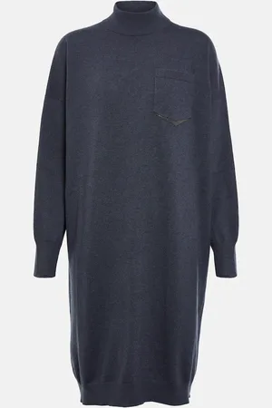 Brunello Cucinelli Vestido de punto de cachemir adornado
