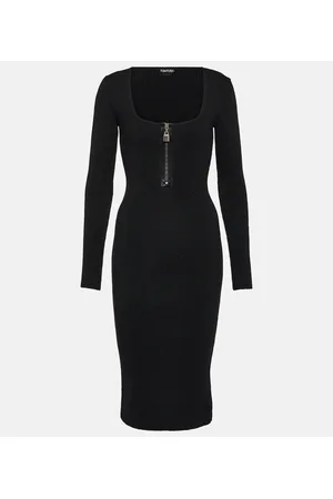 Tom Ford Vestido midi de lana acanalado