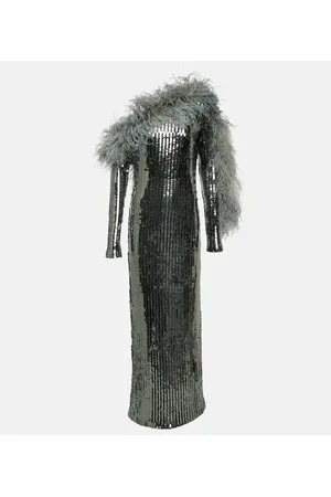 ‎Taller Marmo‎ Vestido de fiesta Garbo Disco de lentejuelas con plumas