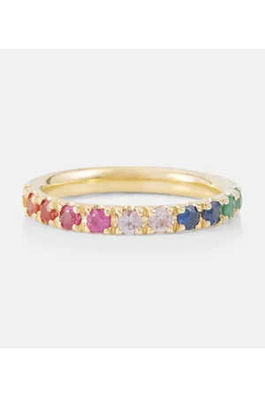 Sydney Evan Anillo Rainbow Large de oro de 14 ct con zafiros, rubíes, amatistas y esmeraldas