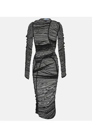 MUGLER Vestido midi de malla fruncida