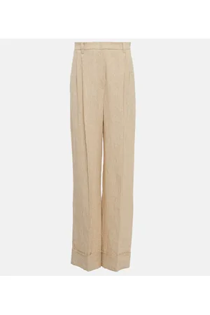 Brunello Cucinelli Pantalones anchos de lino de tiro alto