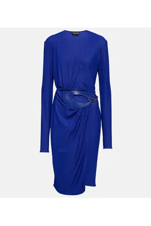 Tom Ford Vestido envolvente midi con piel