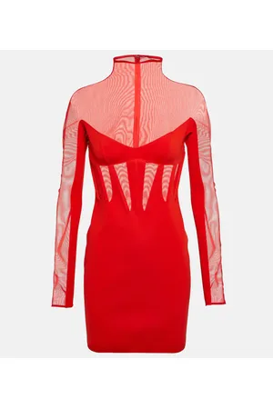 MUGLER Vestido corto con ribetes de tul
