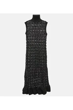 Ganni Vestido midi de punto metalizado