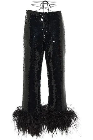 MAGDA BUTRYM Pantalones rectos de lentejuelas y plumas