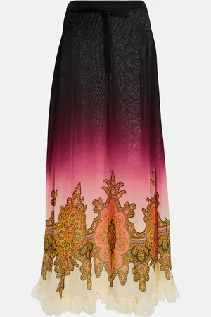Etro Falda larga de seda estampada