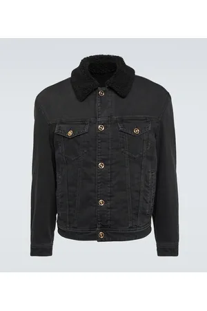 VERSACE Chaqueta de denim con forro de borrego sintético