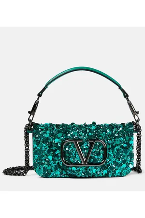 Bolso al hombro Locò Small en denim en azul - Valentino Garavani