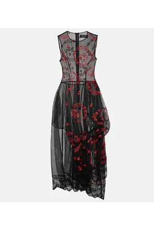 Simone Rocha Vestido midi de tul con bordado floral