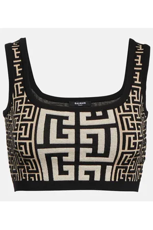 Balmain Crop top de jacquard con monograma