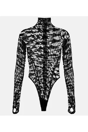MUGLER Body de cuello alto de malla estampada