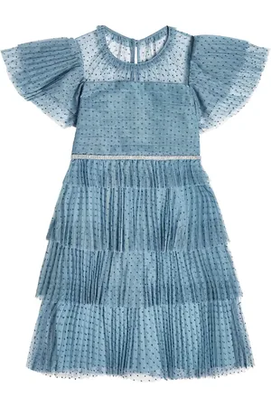 Self-Portrait Vestido Blue Dot de malla escalonado