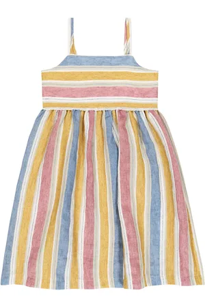 Il gufo Vestido en mezcla de lino a rayas
