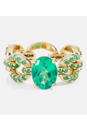 Nadine Aysoy Anillo Catena Petite de oro amarillo de 18 ct con esmeraldas