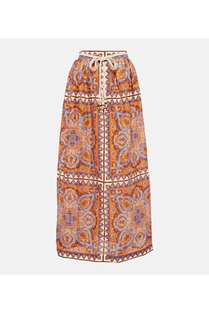 ZIMMERMANN Falda larga Halcyon de lino estampada