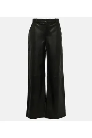 Frame Pantalones anchos de piel de tiro alto