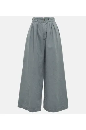 Maison Margiela Pantalón ancho en lona de algodón y lino