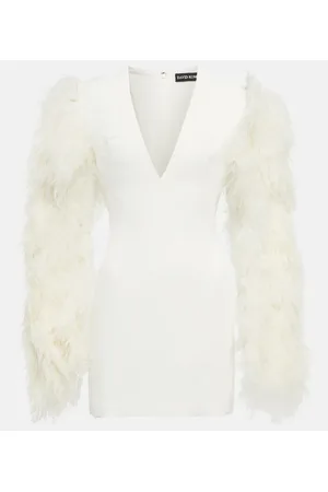 DAVID KOMA Vestido corto de cady con plumas