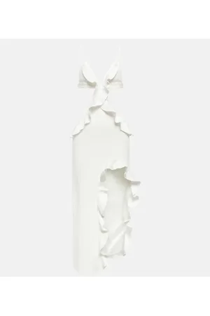 DAVID KOMA Vestido midi asimétrico con volantes