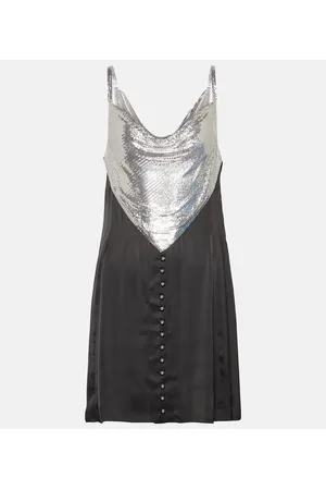 Paco rabanne Vestido corto de malla metálica y satén