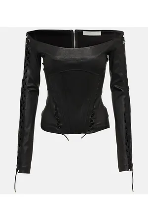 DION LEE Top bustier de piel con costuras