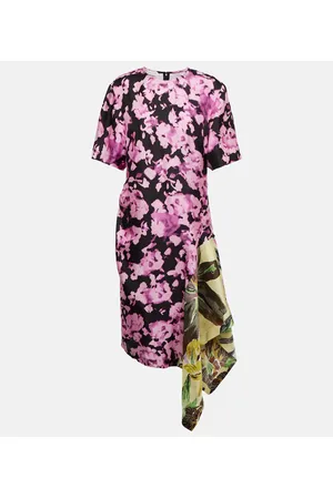 DRIES VAN NOTEN Vestido corto de satén floral asimétrico