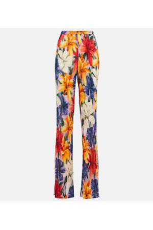 Etro Pantalones rectos florales de tiro alto