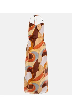 SIR Vestido midi de algodón y seda estampado