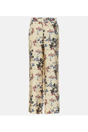 ASCENO Pantalones anchos London de seda floral