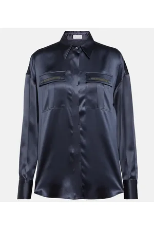 Brunello Cucinelli Camisa de satén adornada