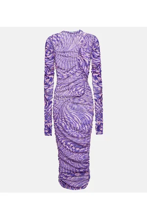 MUGLER Vestido midi fruncido de malla