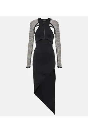 DAVID KOMA Vestido midi asimétrico con cristales