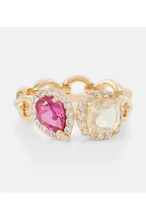 Nadine Aysoy Anillo Catena Double de oro de 18 ct con zafiro, rubelita y diamantes