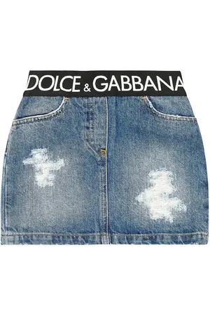 Dolce & Gabbana Falda en denim desgastado con logo