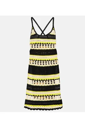 Ganni Vestido corto de croché con logo a rayas
