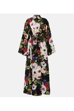 Dolce & Gabbana Vestido camisero de satén de seda floral