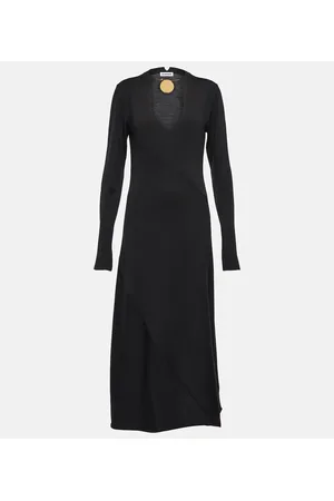 Jil Sander Vestido midi de lana con cuello en pico