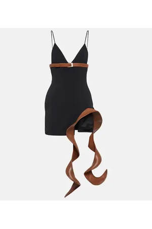 DAVID KOMA Vestido corto de cady con piel