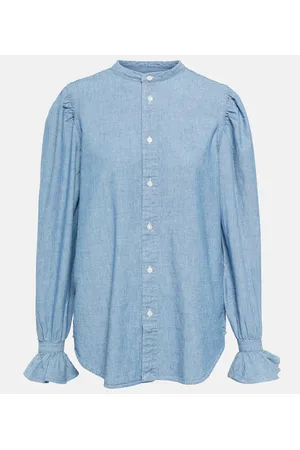 Ralph Lauren Blusa de algodón ribeteada con volante
