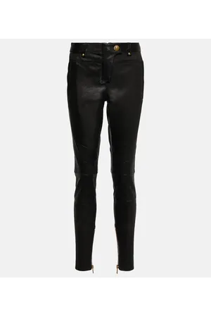 Balmain Pantalones skinny de piel de tiro bajo